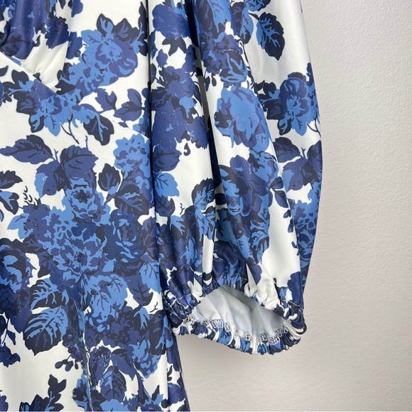 Smith & Quinn Floral Puff Sleeve Bow Detail Mini/Midi Dress Size Small Blue - Picture 7 of 12